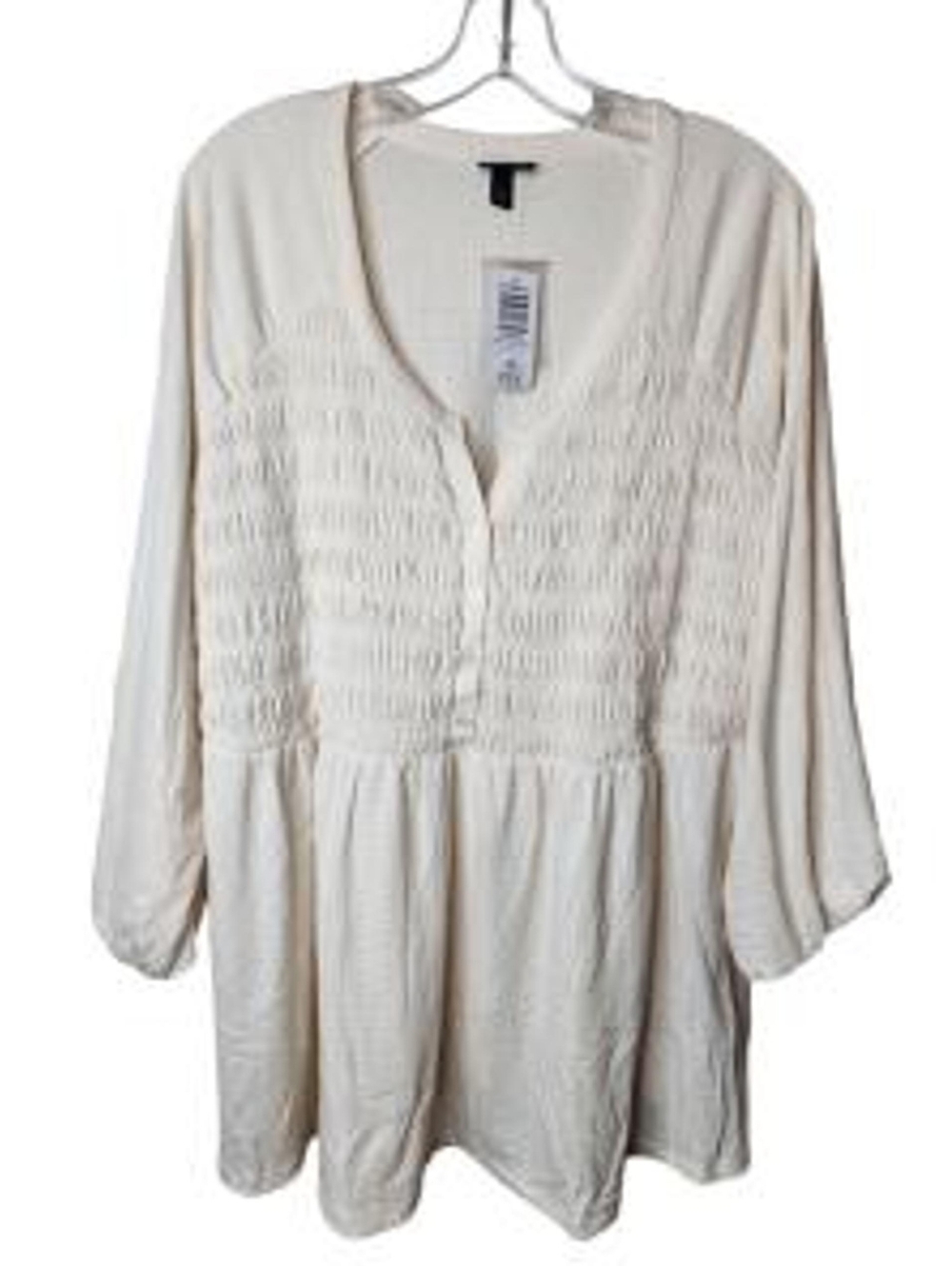 Torrid Cream Smocked V-Neck Tunic Size 4 New